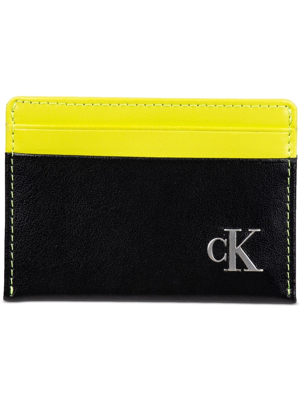 Calvin Klein Men S Monogrammed Logo Card Case Open-Black/Yellow